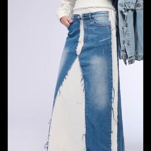 ALICIA FRENCH TERRY DENIM MIX MAXI SKIRT - S